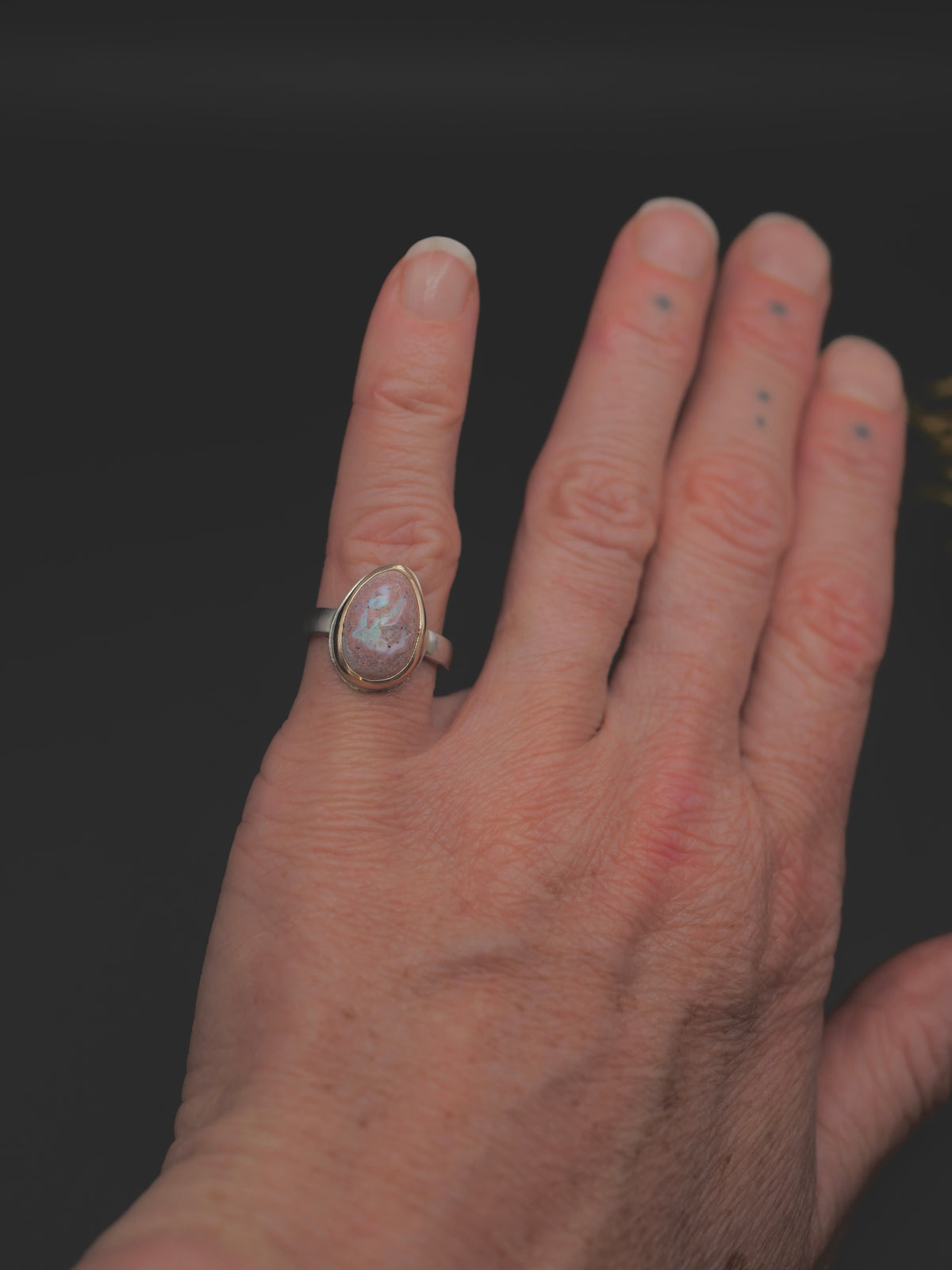 Stone Ring - Size 5.25 - Mexican Fire Opal with Mixed Metals