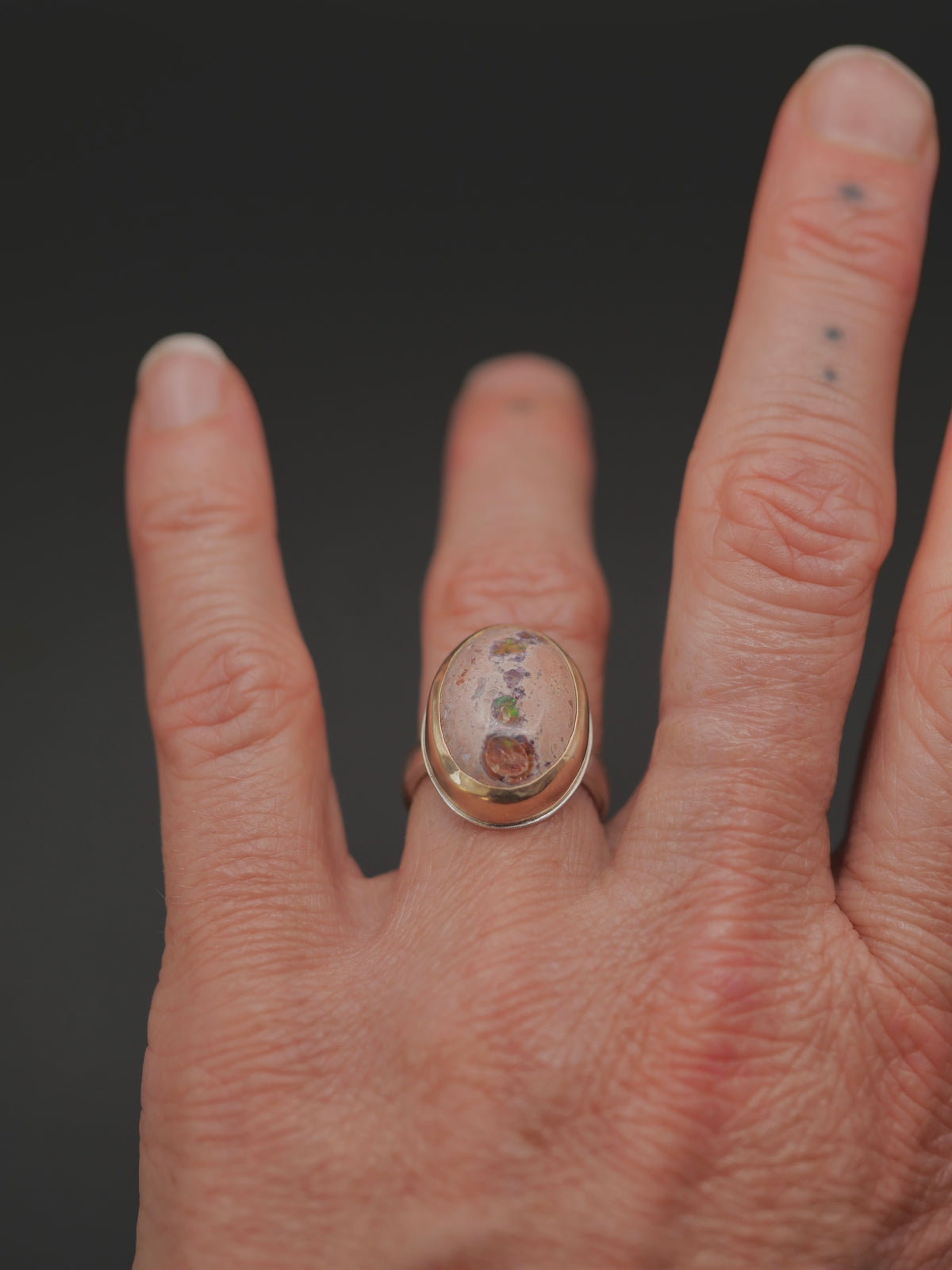 Stone Ring - Size 5.75 - Mexican Fire Opal with Mixed Metals