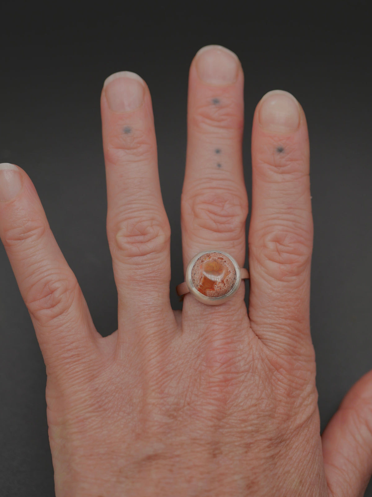 Stone Ring - Size 9 - Mexican Fire Opal