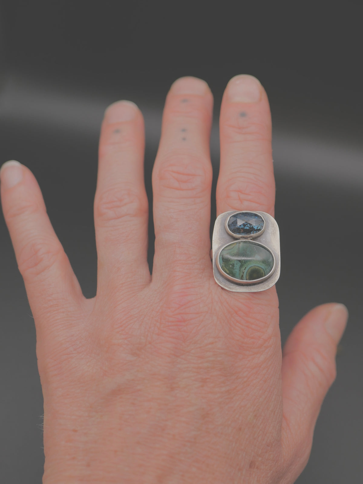 Double Stone Ring - Size 9.25 - Ocean Jasper + Kyanite