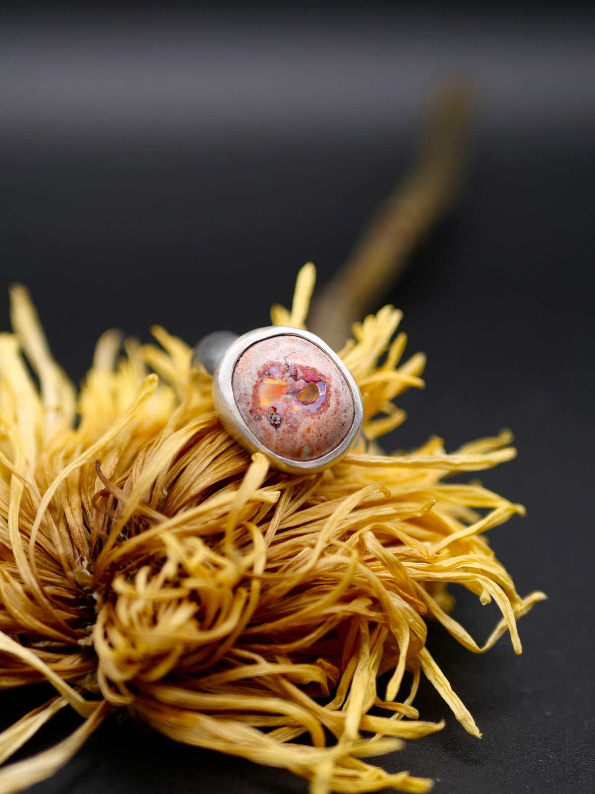 Stone Ring - Size 10 - Mexican Fire Opal