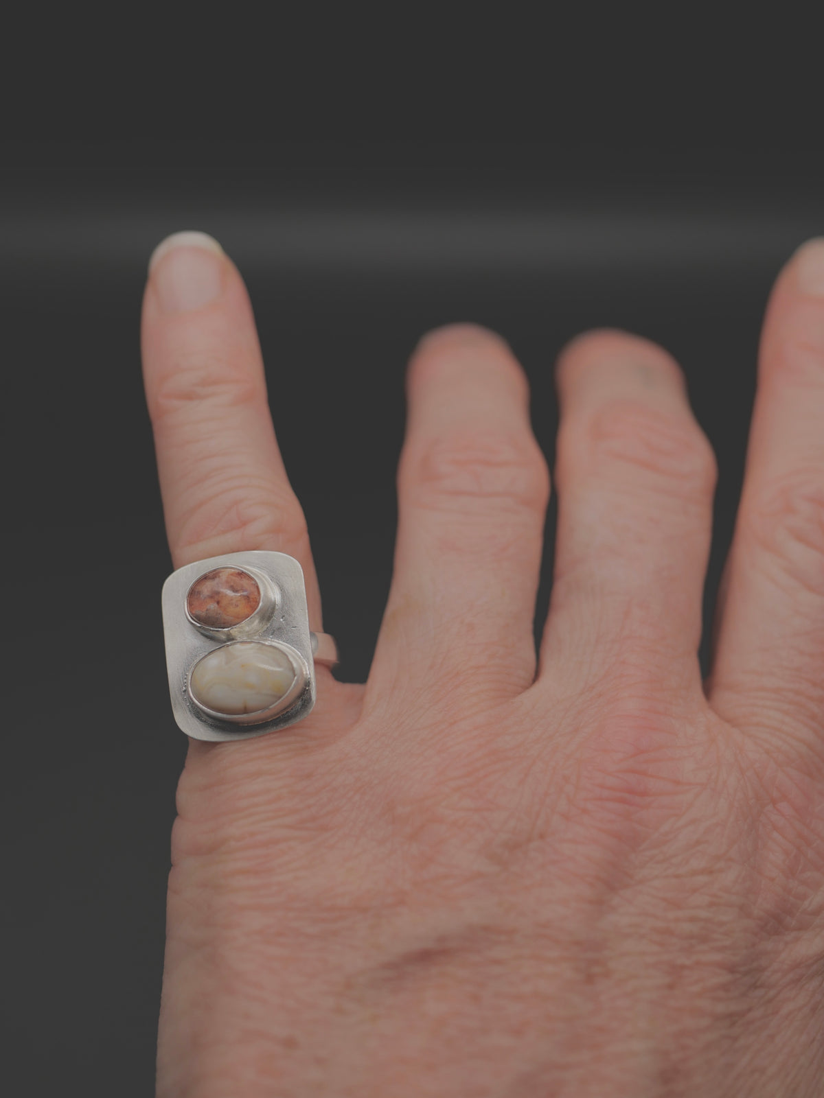 Double Stone Ring - Size 5 - Ocean Jasper + Mexican Fire Opal