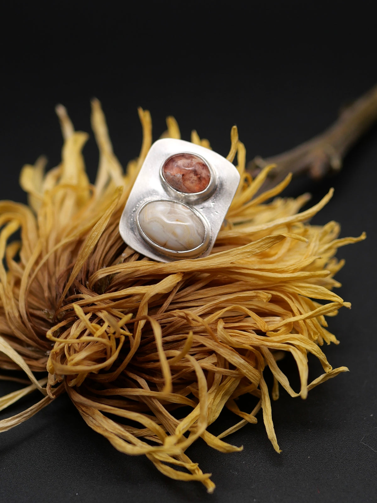 Double Stone Ring - Size 5 - Ocean Jasper + Mexican Fire Opal