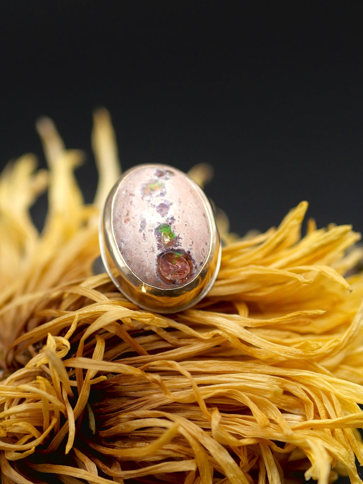 Stone Ring - Size 5.75 - Mexican Fire Opal with Mixed Metals