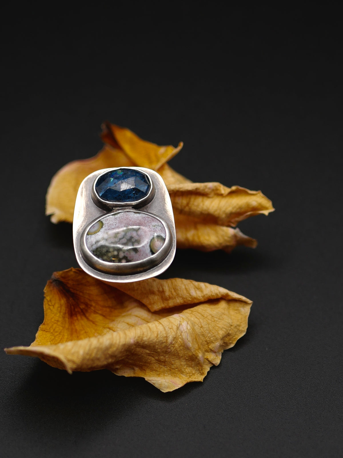 Double Stone Ring - Size 7.25 - Ocean Jasper + Kyanite