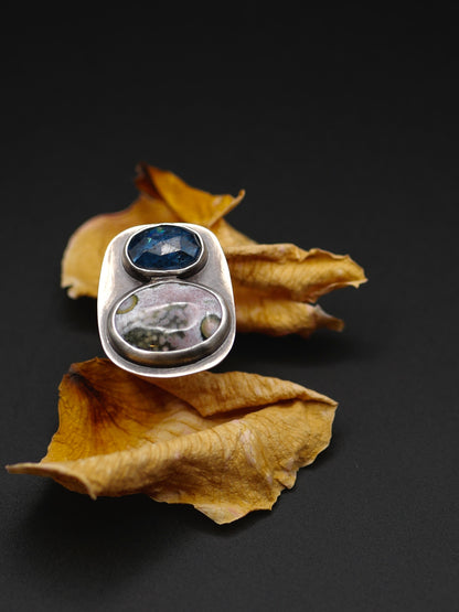Double Stone Ring - Size 7.25 - Ocean Jasper + Kyanite