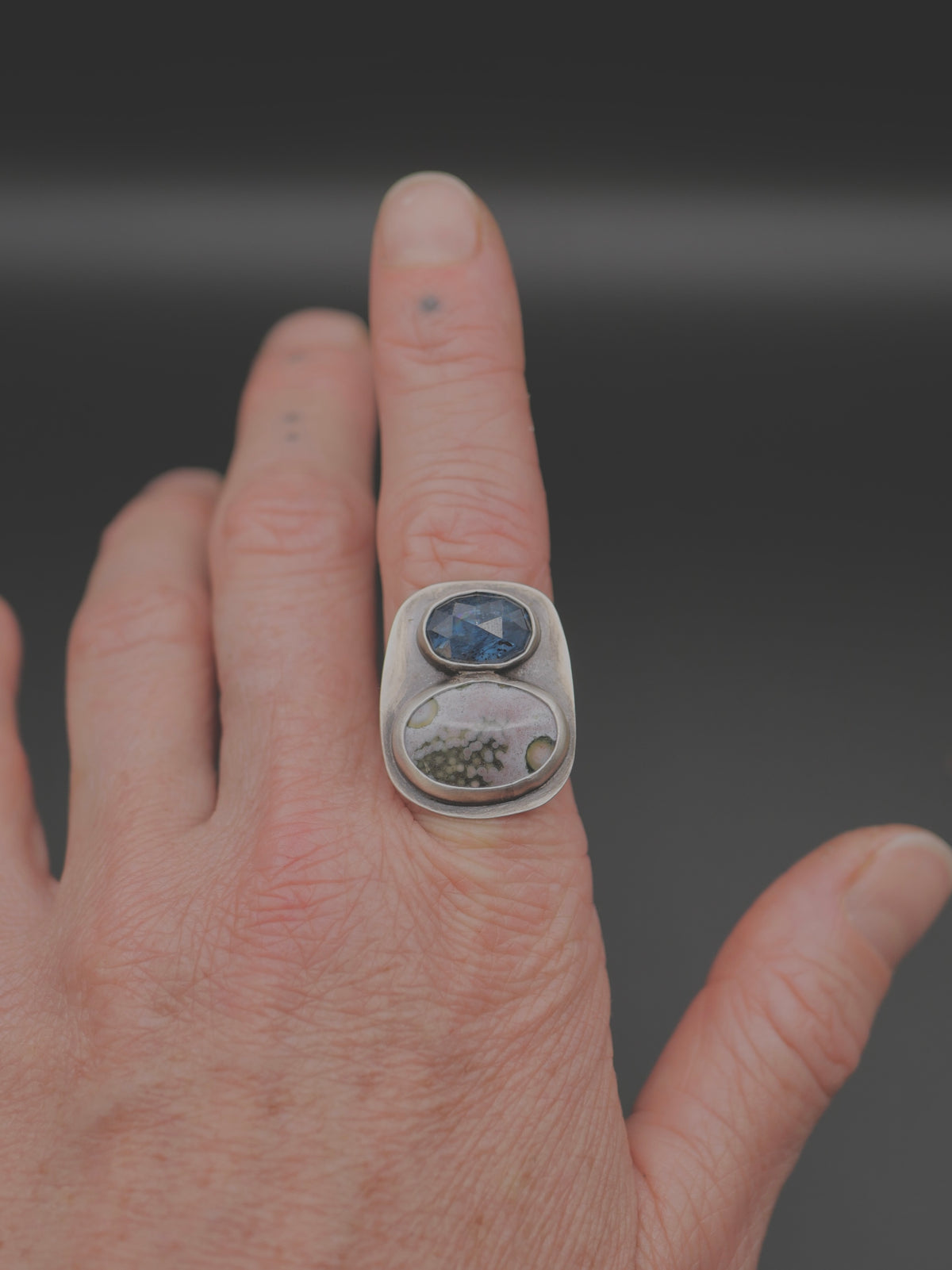 Double Stone Ring - Size 7.25 - Ocean Jasper + Kyanite
