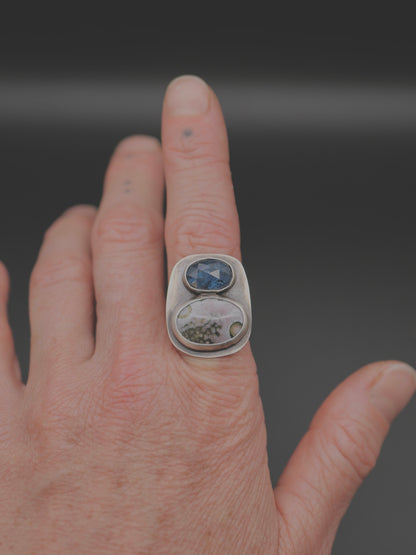 Double Stone Ring - Size 7.25 - Ocean Jasper + Kyanite