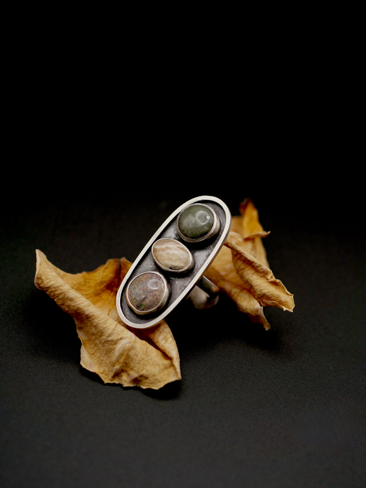 Shadowbox Ring - Size 8.75 - Ocean Jasper + Mexican Opal