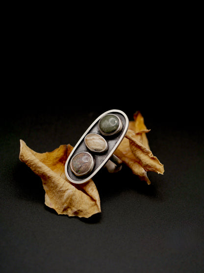 Shadowbox Ring - Size 8.75 - Ocean Jasper + Mexican Opal