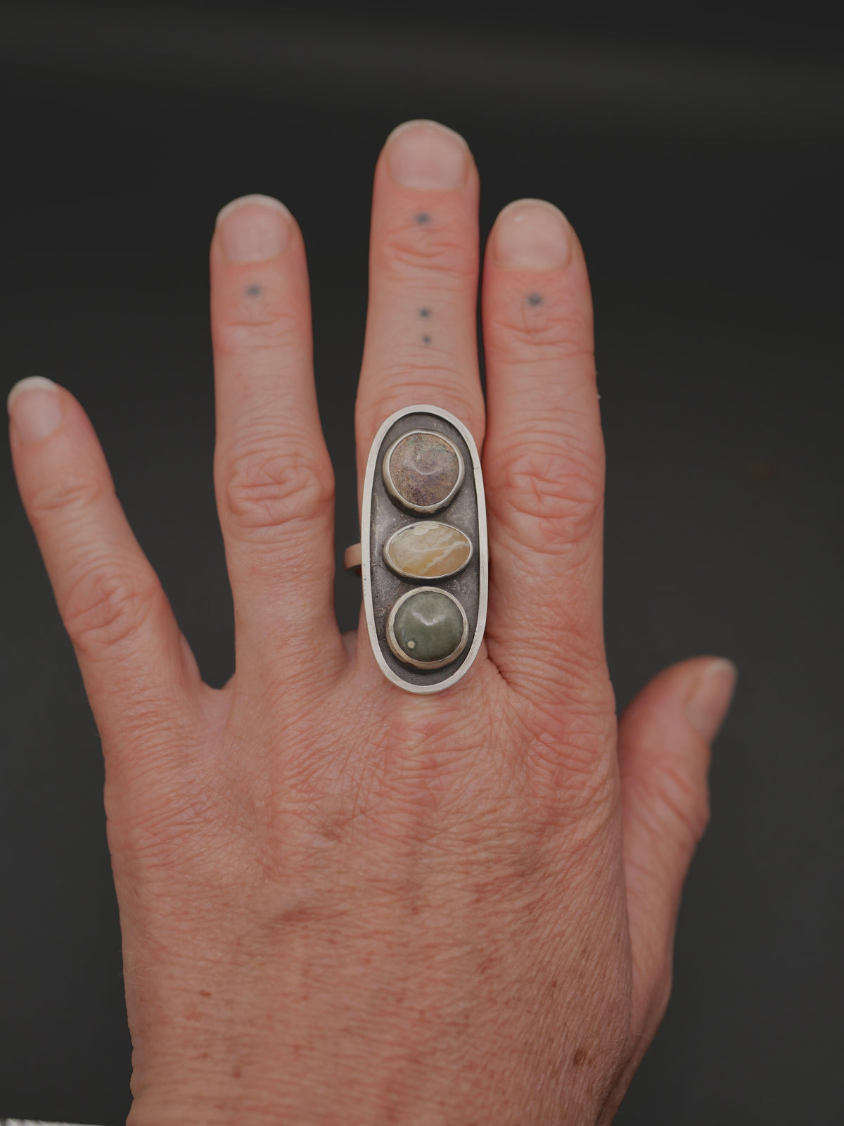 Shadowbox Ring - Size 8.75 - Ocean Jasper + Mexican Opal