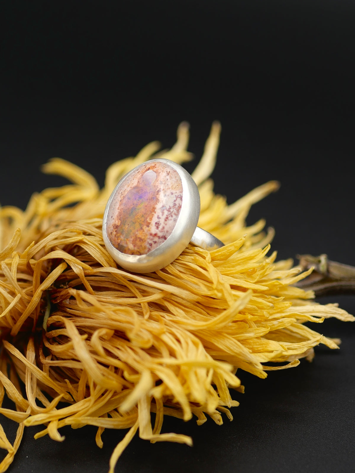 Stone Ring - Size 8.5 - Mexican Fire Opal