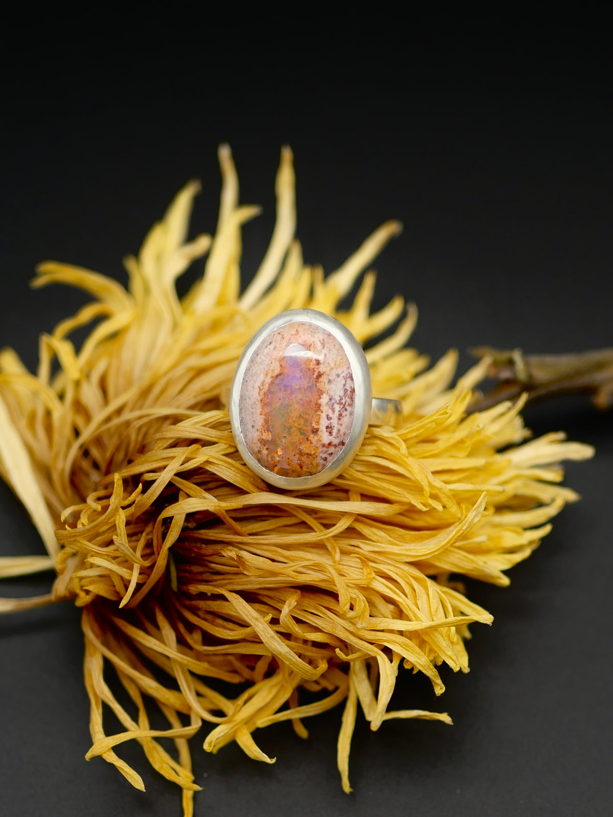 Stone Ring - Size 8.5 - Mexican Fire Opal
