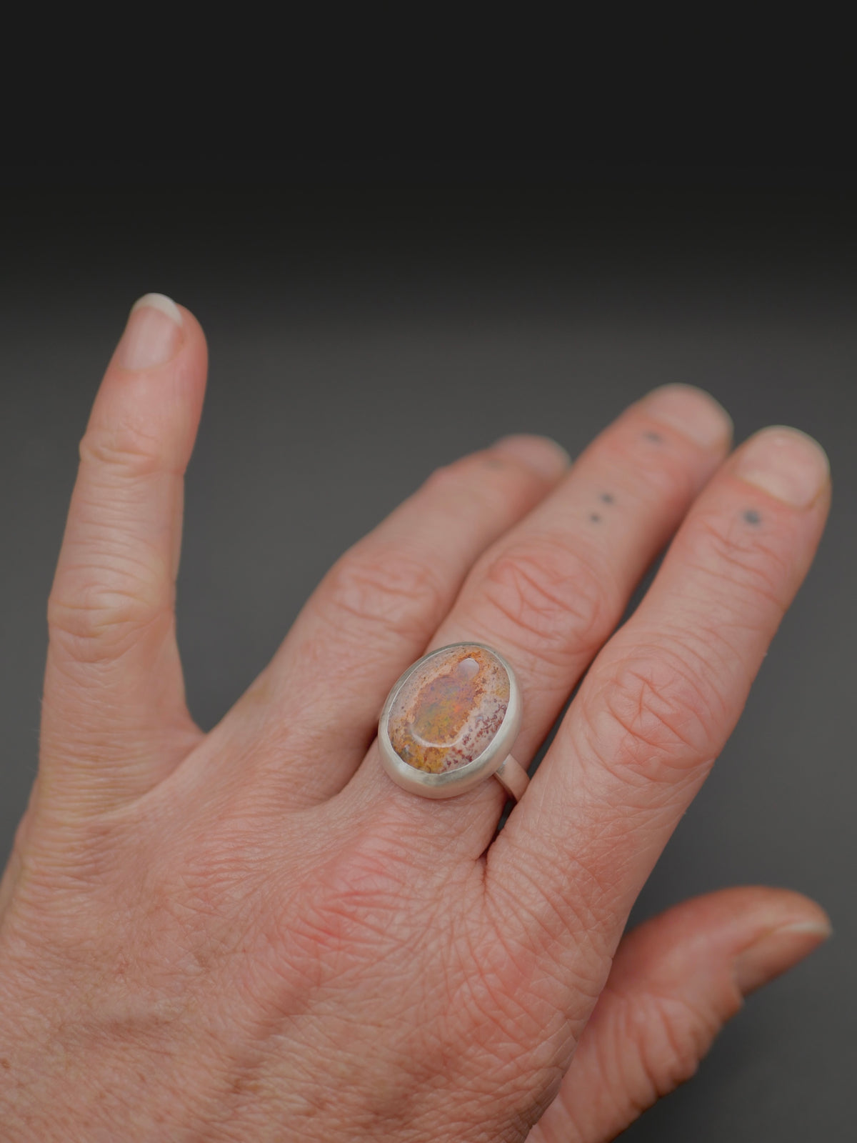 Stone Ring - Size 8.5 - Mexican Fire Opal