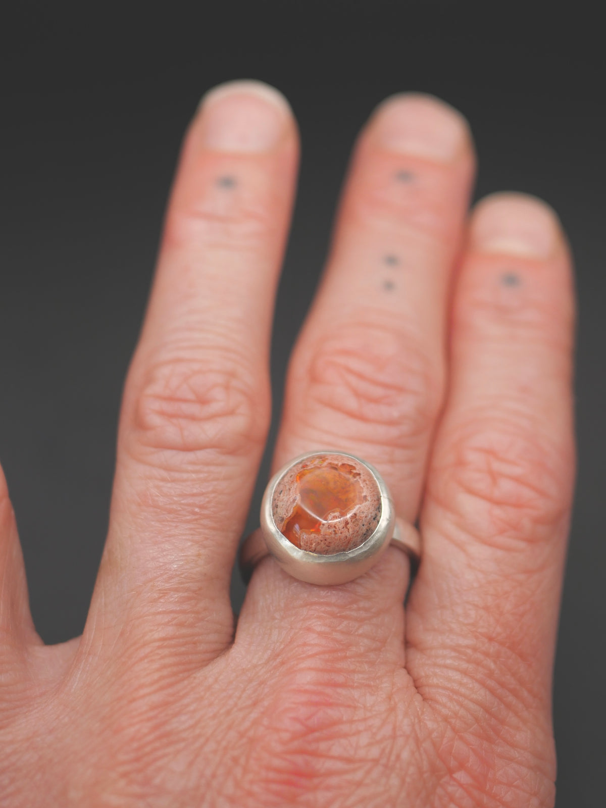 Stone Ring - Size 9 - Mexican Fire Opal