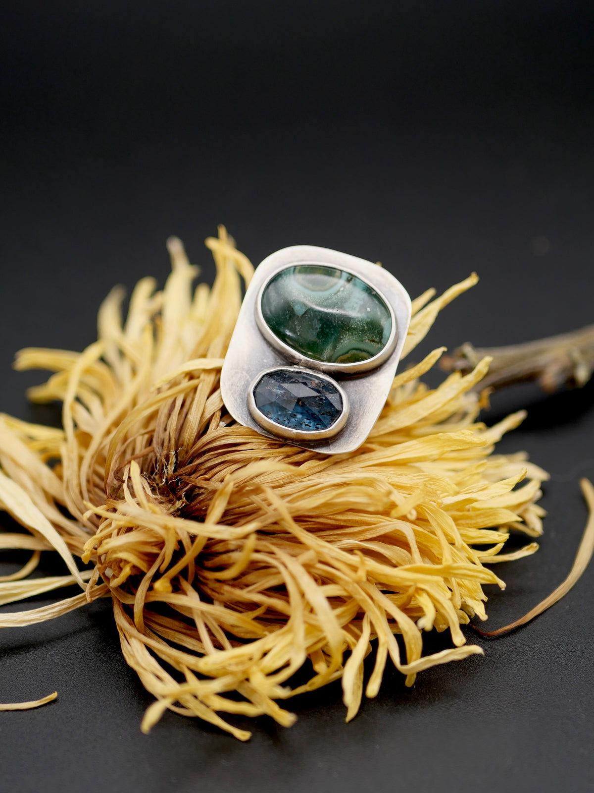 Double Stone Ring - Size 9.25 - Ocean Jasper + Kyanite