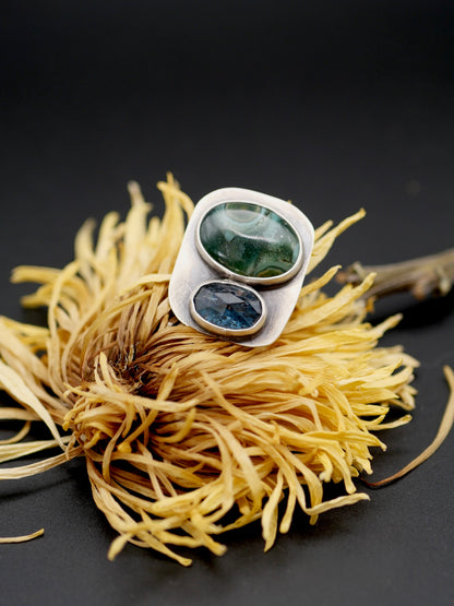 Double Stone Ring - Size 9.25 - Ocean Jasper + Kyanite