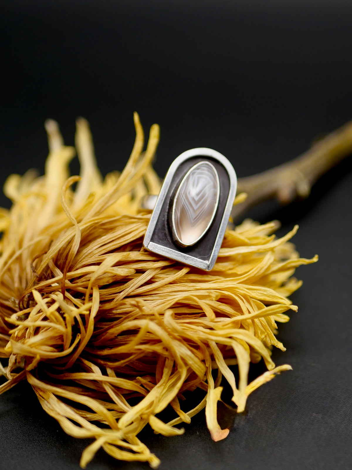 The Mist Ring - Botswana Agate Portal in Sterling