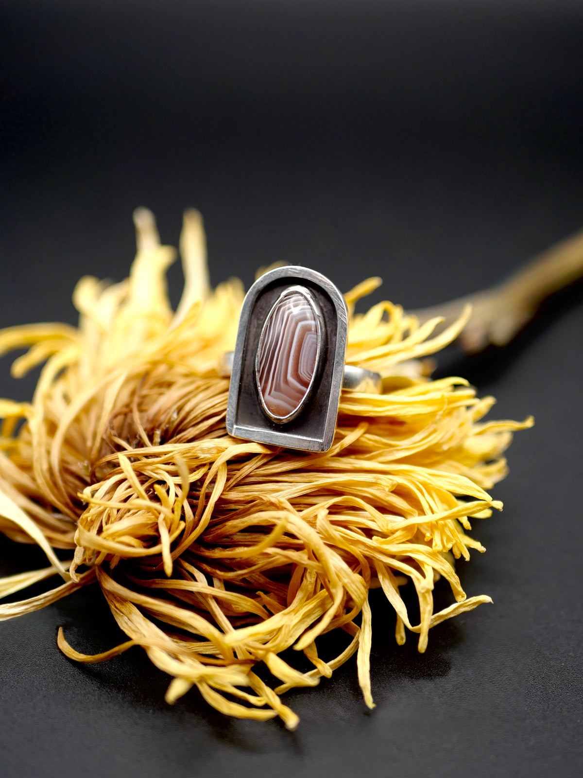 The Mist Ring - Botswana Agate Portal in Sterling