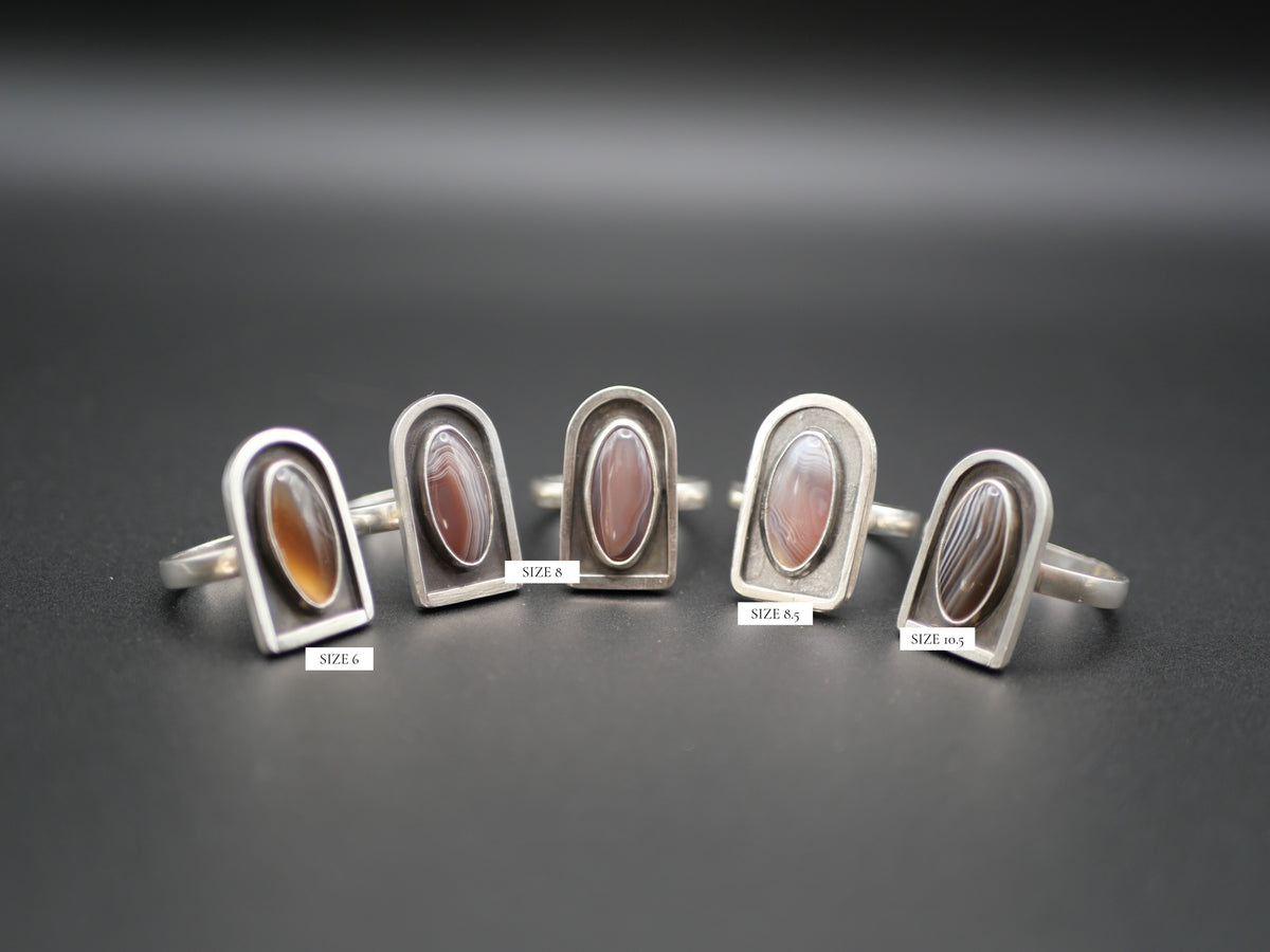 The Mist Ring - Botswana Agate Portal in Sterling