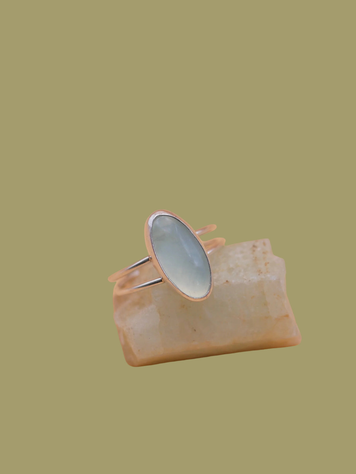 Glowing Prehnite Ring in Sterling - Size 9