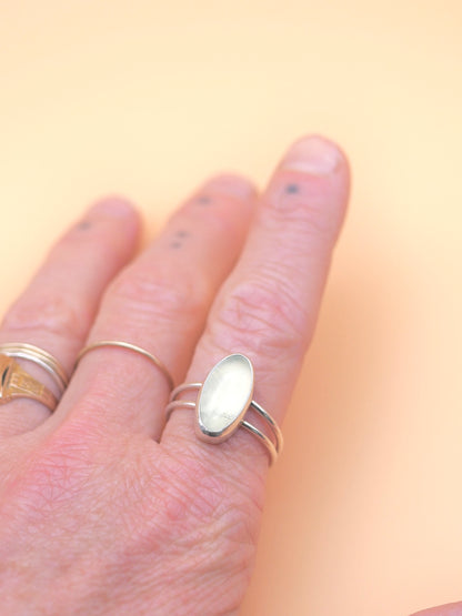 Glowing Prehnite Ring in Sterling - Size 9